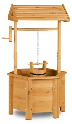 Holzbrunnen mit Eimer und Kurbel, 82x47x41 cm, Gartendeko