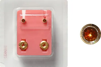 Produktbild von Erstohrstecker Chirurgenstahl vergoldet Sterile Ohrstecker Zarge mit Stein in orange 3mm