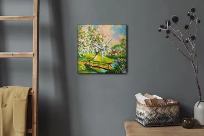 Produktbild von Coloray Hodiny Unikátní 30x30 cm  Tiché hodiny Pro obývací pokoj a kuchyň Nástěnné hodiny Plátno Bílé ručičky hodin - Strom přírody řeky přírody