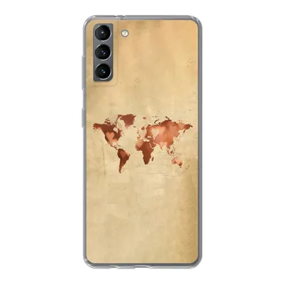 Produktbild von MuchoWow® Handyhülle Schutzhülle Hülle für Samsung Galaxy S21 Plus Weltkarte - Herz - Braun Silikon Softcase Handy Hülle - Handy-Tasche