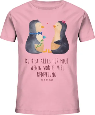 Produktbild von Mr. & Mrs. Panda Kleinkinder T-Shirt Pinguin Pärchen 9-11 Jahre (134/146) - Baumwolle Pink - Geschenk, Liebe, Teenager, Hochzeitsgeschenk, Kinder Bio, Baumwollshirt