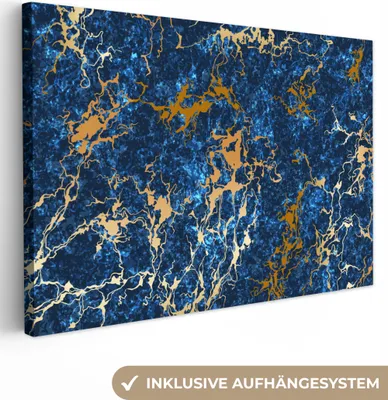Obrázok produktu pre OneMillionCanvasses® - Obrazy na plátne - 140x90 cm, Mramor - Textúra - Zlatá - Modrá, Nástenná umelecká tlač Nástenná dekorácia - Fotografia na plátne - Obraz na drevenom ráme