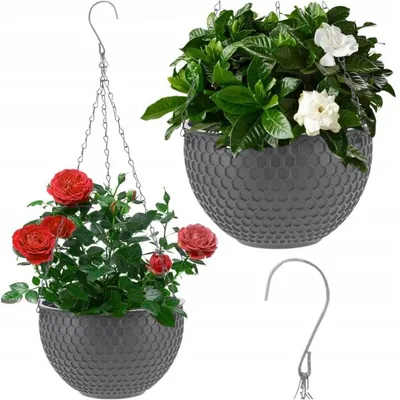 Produktbild von Hängetopf Grau Ø 26cm – Elegante Blumenampel für Balkon & Terrasse – Inkl. Innen-Einsatz & Aufhängekette – Wetterfester Blumentopf