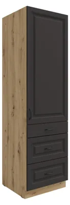 Produktbild von Küchen Hochschrank 60 cm mit Schubladen Stilo Grau + Eiche Artisan Küchenzeile Küchenblock Einbauküche Landhaus Küche