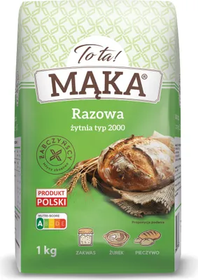 A bag of flour with an image of bread and wheat stalks.