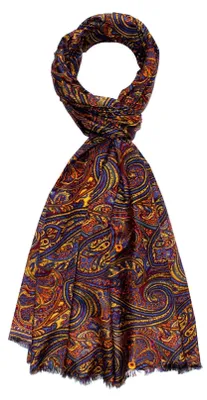 Imagen del producto de Bufanda de seda lujosa con estampado paisley, 70 x 190 cm