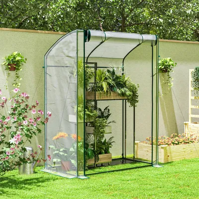 Produktbild von Foliengewächshaus mit Reißverschlusstür, Tomatengewächshaus, Treibhaus, Frühbeet, Transparent | 128 x 70 x 170 cm | Stahl pulverbeschichtet