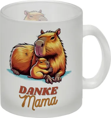 Produktbild von Capybara Mama und Kind Glas Tasse mit Spruch Danke Mama