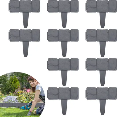 Produktbild von NAIZY Rasenkante Kunststoff 5m Steinoptik Garden Border aus Polypropylen, Mähkante Beetumrandung Palisade Garten dekorativ, 20 Stücke, Anthrazit