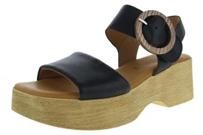 Produktbild von Gabor Damen Plateau-Sandale aus schwarzem Leder mit 4,5 cm Absatz, Größe 42
