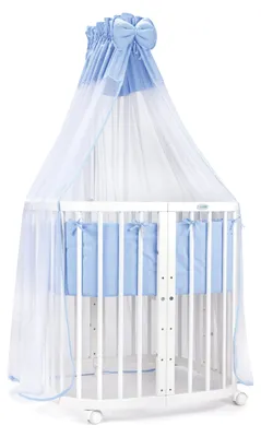 Produktbild von Waldin Babybett Kinderbett 7in1 mit Matratze, mitwachsendes Kinder-Bett,Stoffe blau,Holz weiß