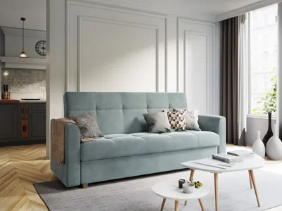 Produktbild von FURMEB24 LENTO Schlafsofa mit Schlaffunktion, Stauraum fr Bettzeug, hochwertiger Hellgrau Stoff