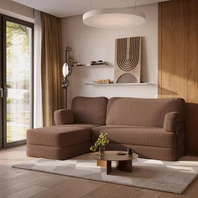 Produktbild von Masseno Ecksofa SABI mit Metallgestell, Modulares Schlafsofa aus Schaumstoff, Klappbares Bodensofa, Schlaffunktion - Braun, QUELLE 25