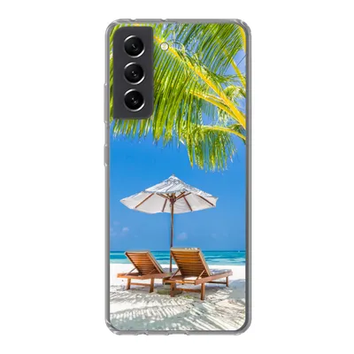Produktbild von MuchoWow® Handyhülle Schutzhülle Hülle für Samsung Galaxy S21 FE Palme - Strandkorb - Sonnenschirm Silikon Softcase Handy Hülle - Mobiltelefonhülle