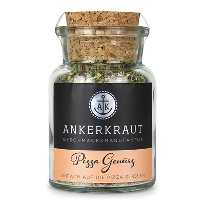 Zdjęcie produktu dla Ankerkraut Pizza Gewürz, Przyprawy w proszku, Czarny pieprz, Oregano, Zwykła papryka, Sól morska, Słodka papryka, Środek konserwujący, 45 g, Słoik, 1 szt.