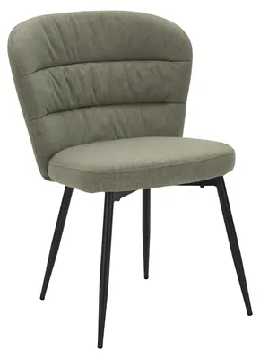 Productafbeelding van 2 stuks LOSANNA stoelen, groen, 58 x 60,5 x 85 cm – Beklede stoelen met zwarte metalen poten – Glamour ontwerp uit de jaren 70