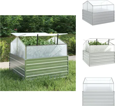 Produktbild von vidaXL Garten-Hochbeet mit Gewächshaus 100x100x85 cm Silber -  Blumentöpfe & Pflanzgefäße