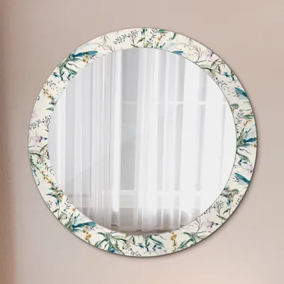 Produktbild von Ø80cm Spiegel - Glasrahmen mit Aufdruck - Wandspiegel Schlafzimmer - Aquarell Blumen