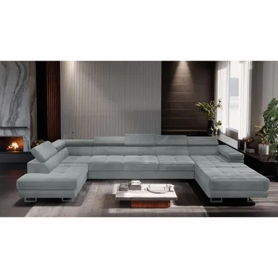 Produktbild von MUFFO Ecksofa U-Form Links WILD MAXI U mit Schlaffunktion 125x318 Velours Hellgrau