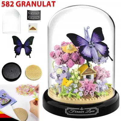 Image de 582 pièces, ensemble de blocs de construction, bouquet de fleurs éternelles en rose