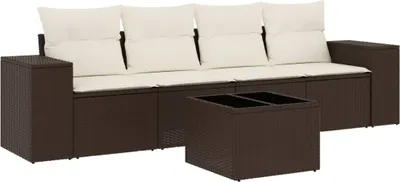 Produktbild von 5-tlg. Garten-Sofagarnitur mit Kissen Braun Poly Rattan