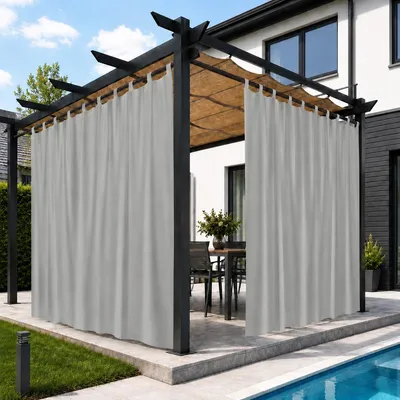 Produktbild von Vorhänge Blickdicht Wasserdicht Gardinen Sonnenschutz Outdoor Vorhang mit Abnehmbare Schlaufen, 1 Stück, B254xH213cm, Grau