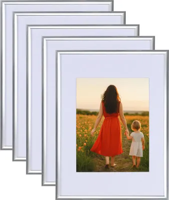 Produktbild von 3er 5er Set New Lifestyle Kunststoff Bilderrahmen mit Passepartout & Kunststoffglas Collage Wanddeko - Farbe: 5er Pack Silber | Format: 13x18
