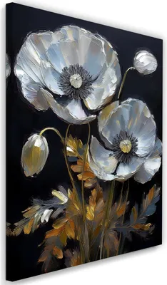 Produktbild von Leinwandbild Silber Blumen Mohnblumen Gemalt 40x60 Feeby Silber bild für die wand bereit zum aufhängen