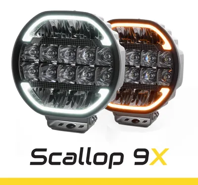 Produktbild von SKYLED SCALLOP 9X LED Fernscheinwerfer rund 9 Zoll FI220 Tuning Zusatzscheinwerfer mit dynamischem Positionslicht weiß/orange, 180W Driving Beam, 680m Offroad Reichweite, ECE R149 Zulassung Ref.20