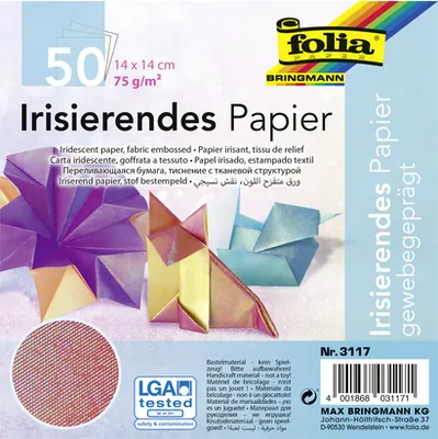 Image de folia 3117 Papier irisé 75g/m², 14x14cm, gaufrage tissu, multicolore (50 feuilles)