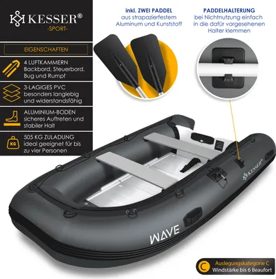 Image de Bateau pneumatique KESSER® pour 4 personnes, motorisable, canoë gonflable