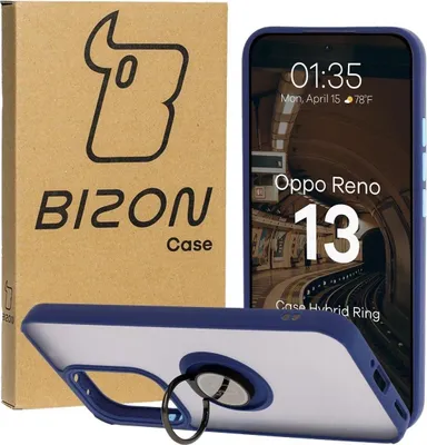 Produktbild von Bizon Case Hybrid Ring Oppo Reno13 rauchig mit einem blauen Rahmen