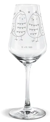Produktbild von Mr. & Mrs. Panda Weinglas Eulen Liebe - Transparent - Geschenk, Eule, Freundin, Für Weißwein, Weißweinkelch, Hochzeit Spruch, Glas, wein