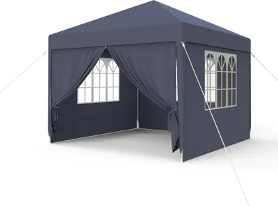 Image de LZQ 3x3m Tente de réception de jardin Pavillon de jardin Tente de fête Protection UV Pavillon de jardin Tente à bière avec 4 parois latérales amovibles pour jardin Fête Mariage, Anthracite