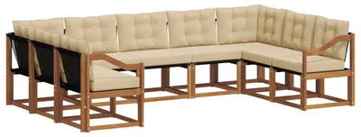 Zdjęcie produktu dla vidaXL Zestaw mebli ogrodowych, sofa i fotele, 9 sztuk, kolor naturalny i beżowy