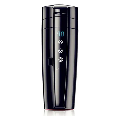 A black portable auto heating kettle is shown against a white background.