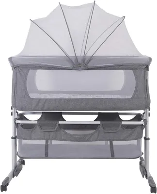 Imagen del producto de Cuna para bebé, moisés portátil, cuna de viaje, cuna plegable, cuna infantil, cuna auxiliar con función de balanceo, incluye mosquitera, colchón y bolsa (92 x 58 x 70-90 cm, color crema)