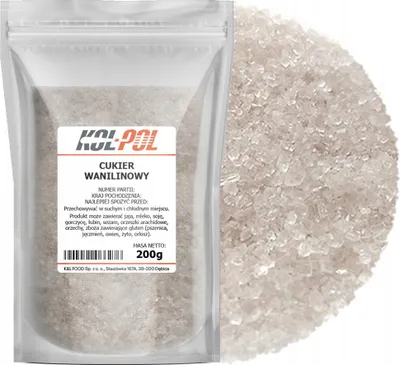Zdjęcie produktu dla CUKIER WANILINOWY 200g Aromatyczny do wypieków i deserów jakość Kol-Pol