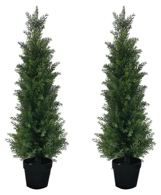 Image de Arbres topiaires artificiels en cèdre - Décoration d'extérieur - 91 cm de haut - Résistants aux UV - Lot de 2 - PE