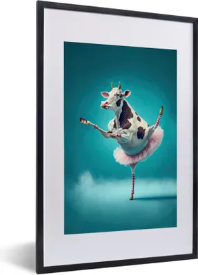 Produktbild von MuchoWow® Gerahmtes Poster Kuh - Ballett - Porträt - Blau - Tiere 40x60 cm - Poster mit Schwarzem Bilderrahmen Wandposter Rahmen Foto Bilder - Poster in Rahmen