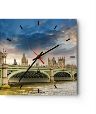 Produktbild von Wanduhr - Quadrat - Glasuhr - London büro parlament gebäude - 40x40cm - Schleichendes Uhrwerk - Lautlos - zum Aufhängen bereit - Dekoration Modern - Wanddekoration aus Glas - C3AC40x40-2455