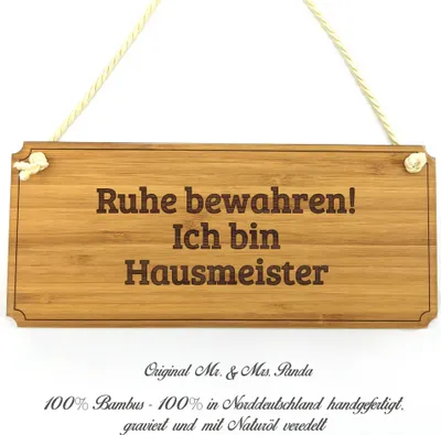 Produktbild von Mr. & Mrs. Panda Schild Hausmeister - Geschenk, Berufsausbildung, Geschenkidee, Infotafel, Landhaus, Graviert, Hinweisschild, Rente, Firmenschild, Berufsschule, Shabby
