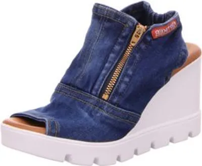 Produktbild von Blaue Damen Textil-Stiefel mit 6 cm Keilabsatz, Reißverschluss und profilierter Sohle