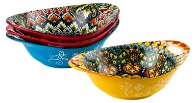 Produktbild von Müslischalen Set aus Porzellan, Schalen für Müsli, Salat, Pasta und Suppe - 560ml, Servierschalen im Bohemian Stil