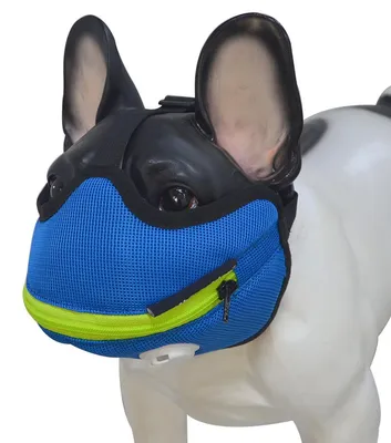 Obrázek produktu pro Prodyšná psí rouška pro mopsy (64 cm) – se síťovinou a ventilem pro filtraci prachu
