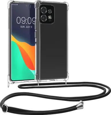 Produktbild von kwmobile Necklace Case kompatibel mit Motorola Edge 40 Pro / Edge+ (2023) Hülle - Silikon Cover mit Handykette - Band Handyhülle Transparent Schwarz