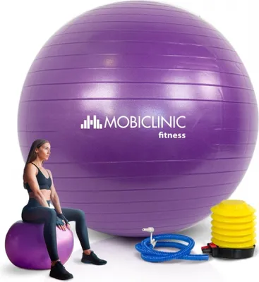 Produktbild von Mobiclinic®, Gymnastikball, Fitness-Ball, PY-01, Sportball, Europäische Marke, inklusive Aufblasvorrichtung, 65 cm, Abwaschbar, Farbe Lila