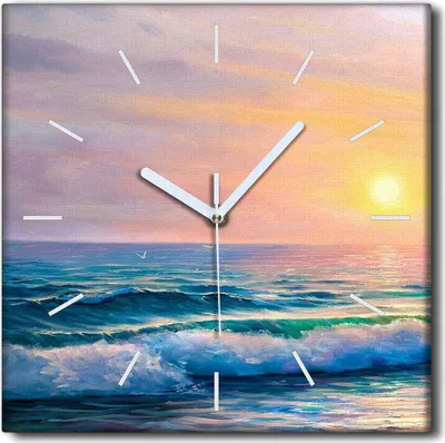 Produktbild von Coloray Uhr auf Leinwand 30x30 cm Wand Uhr Dekoration Wohnzimmer Segeltuch weiße Zeiger -Seesonnenuntergang