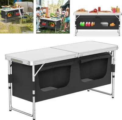 Produktbild von LZQ Campingküche mit Aluminiumgestell – Faltbare Outdoor-Küche inkl. Tragetasche, 120x47x62 cm, pflegeleicht & leicht für Camping, Reisen und Zelt
