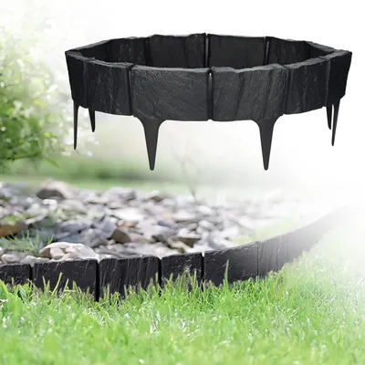Produktbild von GARDENIX Stein Rasenkante Kunststoff, 3,9 m Beetumrandung in Steinoptik, anthrazit, 5 Module, UV-beständig